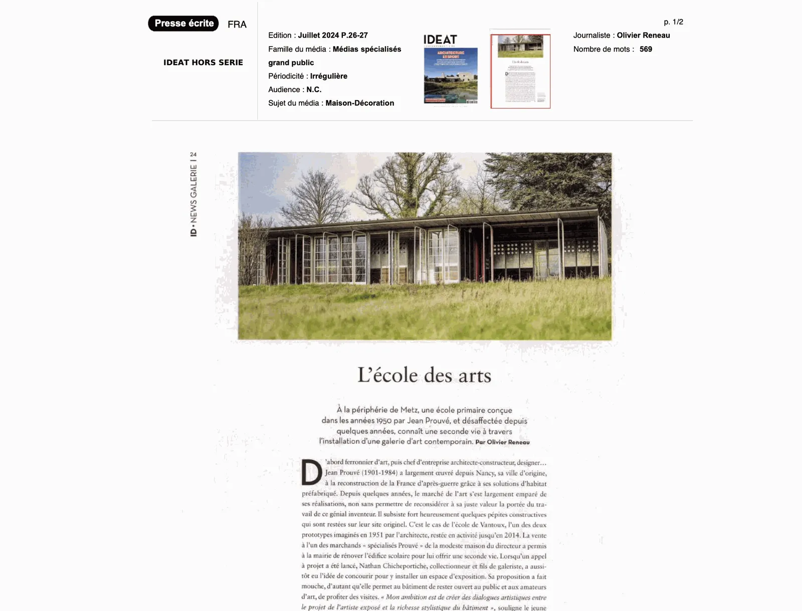 IDEAT — La galerie Nathan Chiche s'installe dans une école de Jean Prouvé
