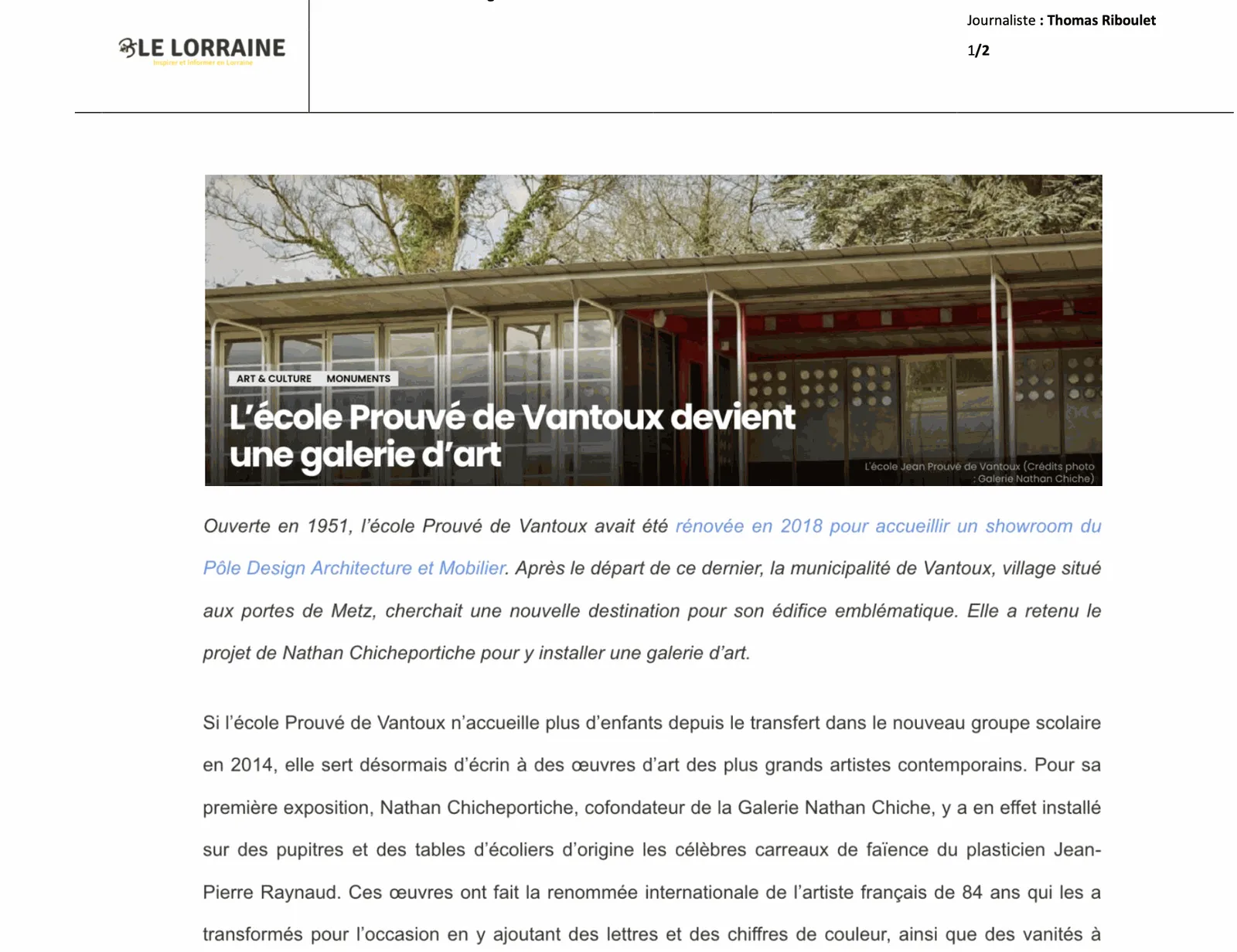 Blé Lorraine — L'école Prouvé devient une galerie d'art