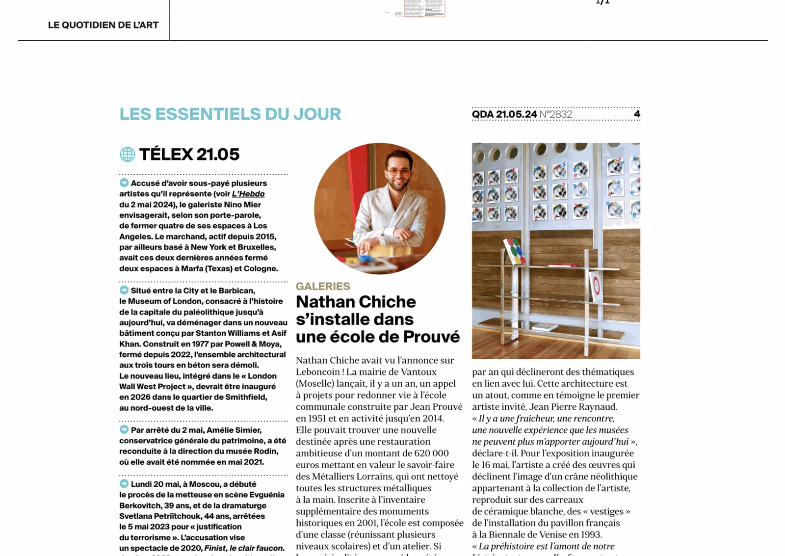 Le Quotidien de l'Art — Nathan Chiche s'installe dans une école de Prouvé