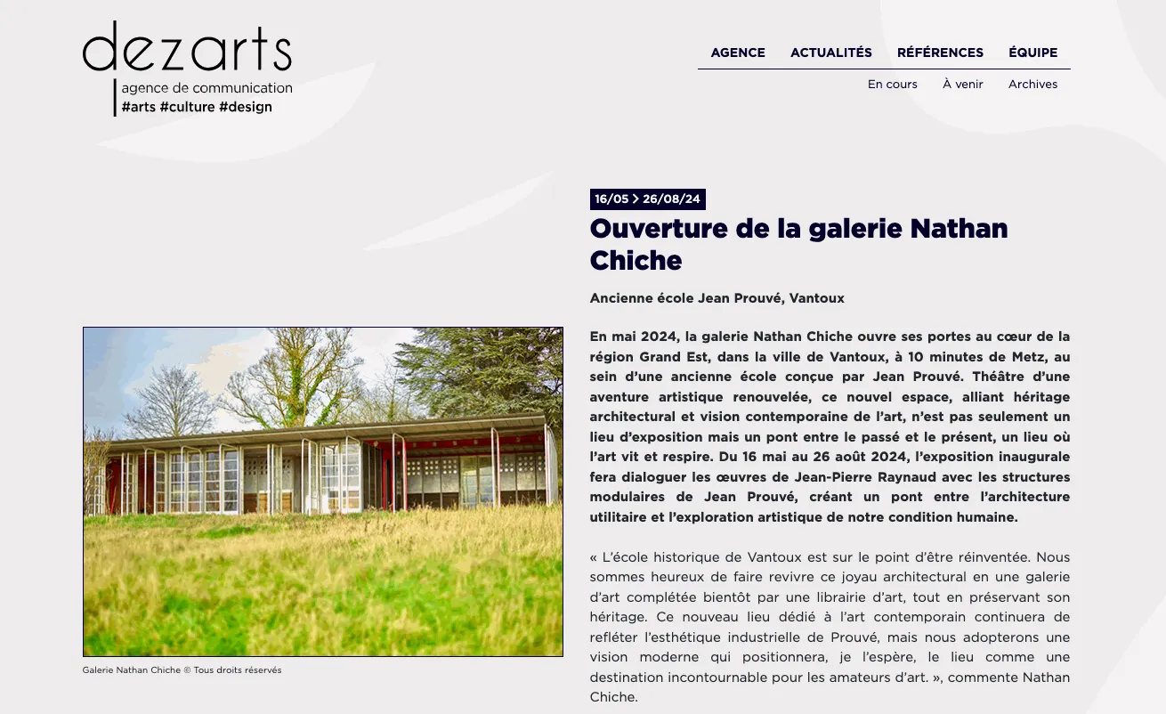 Dezarts — Ouverture de la galerie Nathan Chiche — ancienne école Jean Prouvé, Vantoux